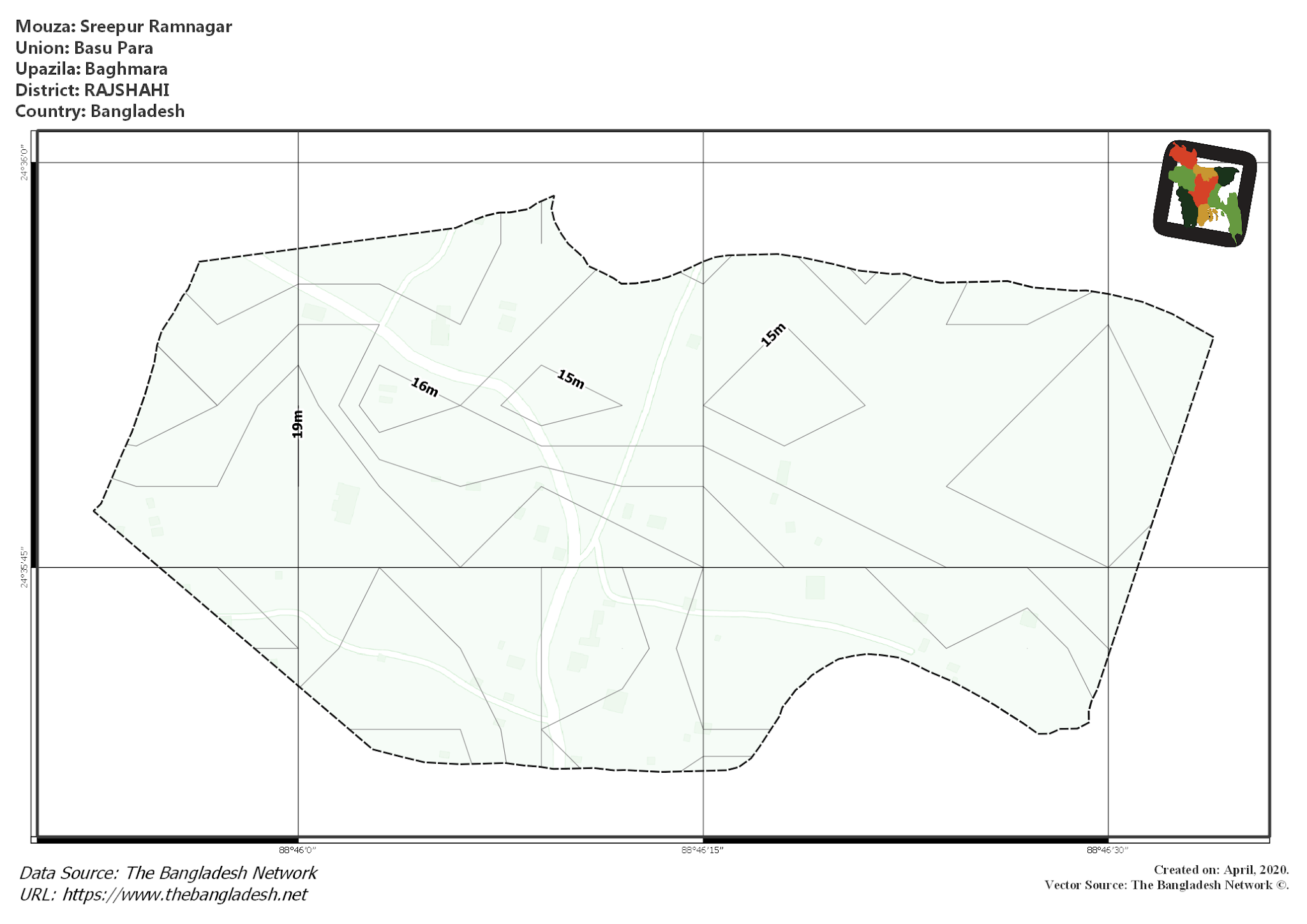 Map of Sreepur Ramnagar Mouza of Baghmara Upazila, RAJSHAHI, Bangladesh.