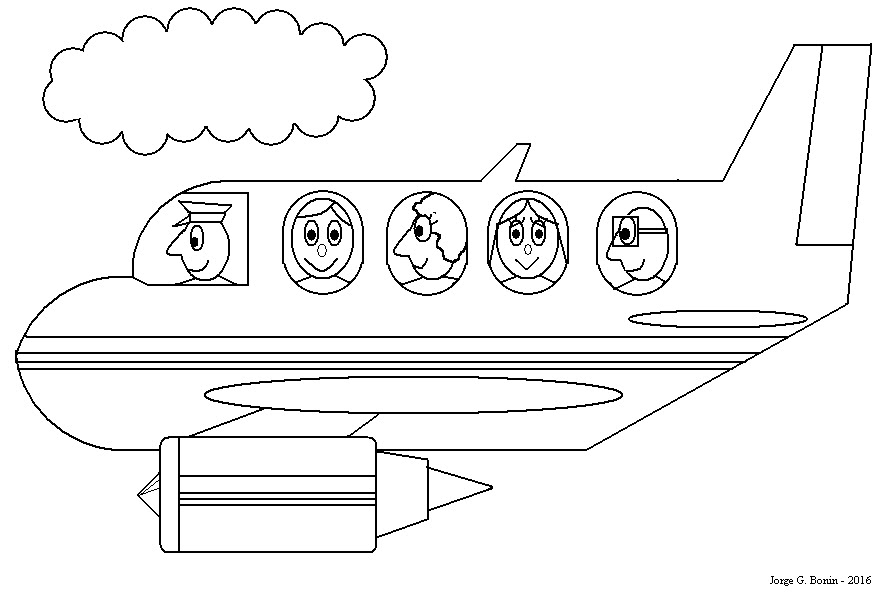 arte no paint desenho para colorir avião piloto passageiros