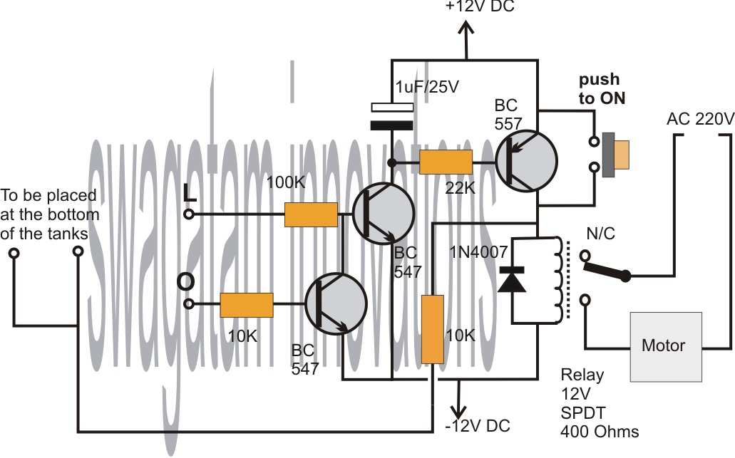 Motor dry Running, Tank Overflow Water Level Controller Circuit