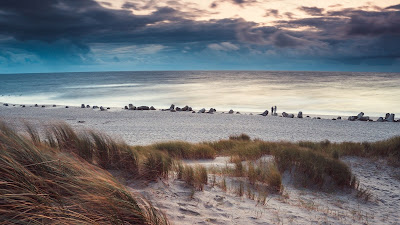 Quiet place, beach, sea, grass, sand, clouds, sky Quiet place, beach, sea, grass, sand, clouds, sky