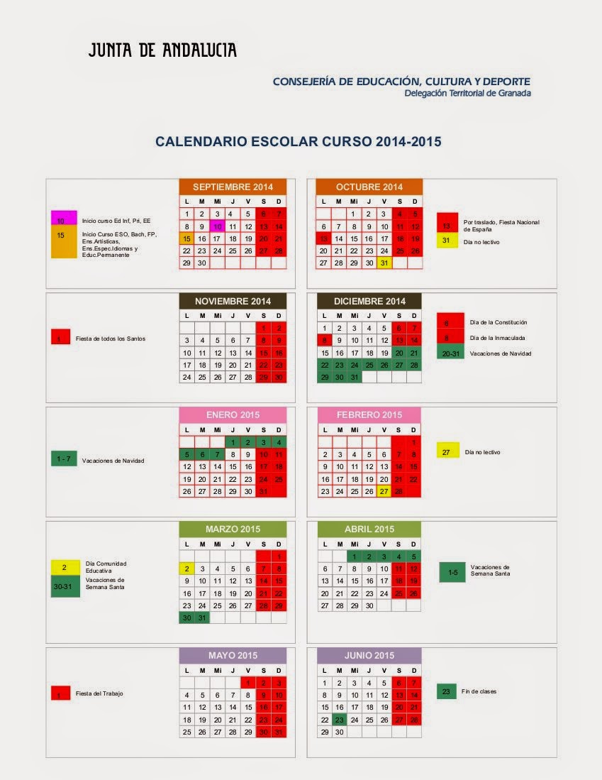 CALENDARIO ESCOLAR 2014-2015
