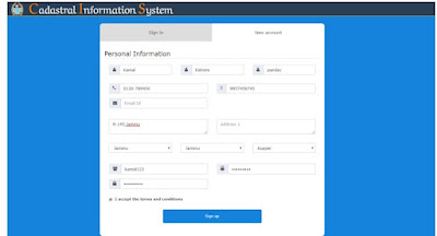 Create new user of login-online land record informtion in Jammu and Kashmir.