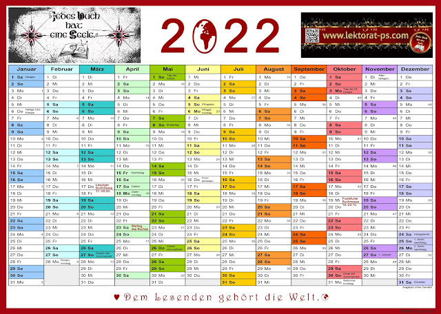 Jahresplaner 2022, Kalender, 2022