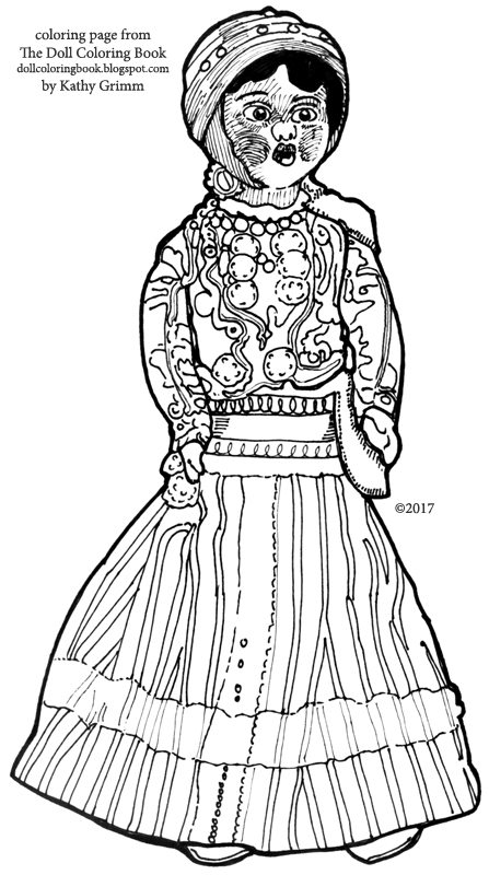 Coloring page of a Hungarian folk doll | The Doll Coloring Book