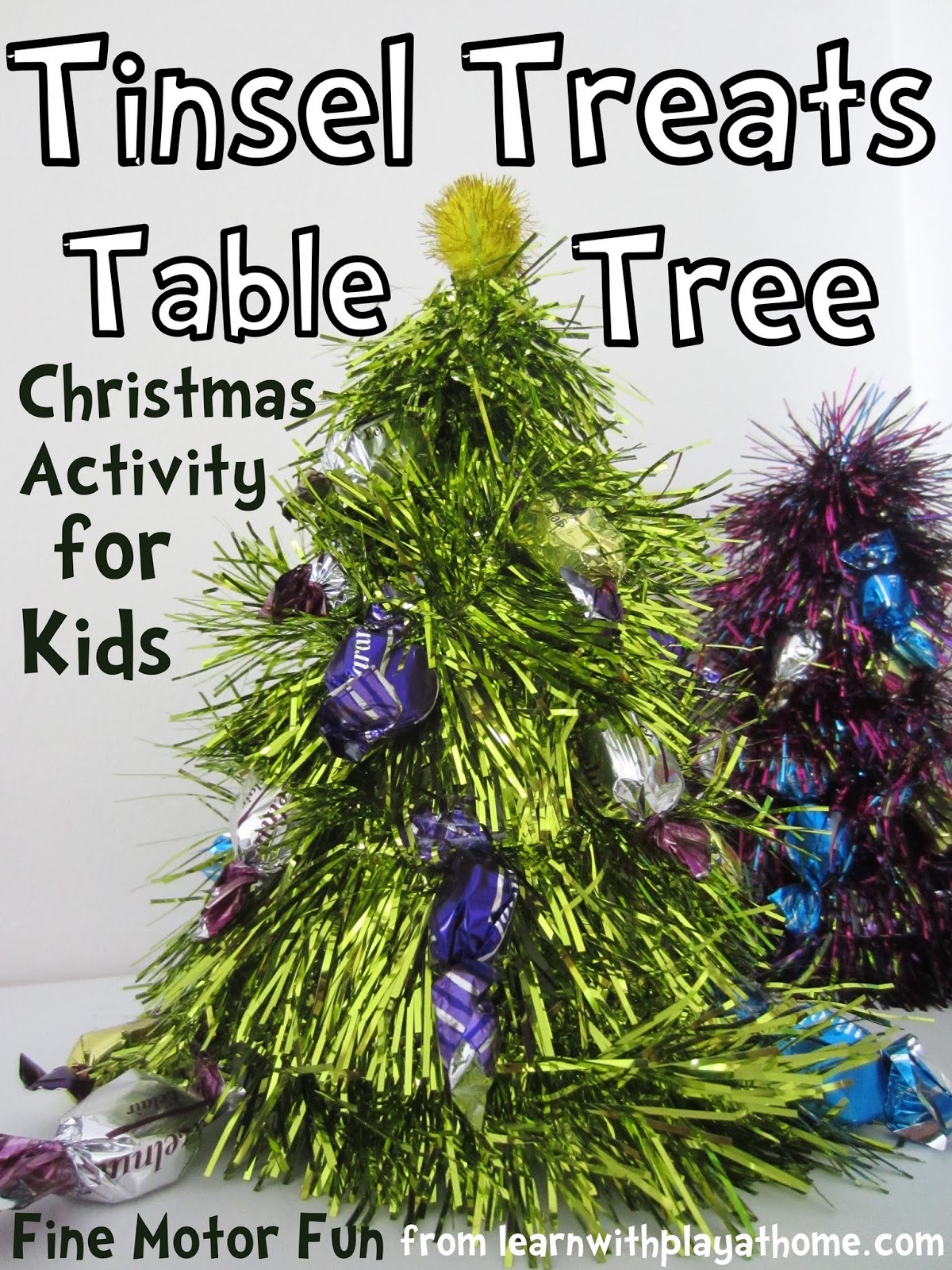 Learn with Play at Home Tinsel Treats Table Tree. Christmas Craft for Kids