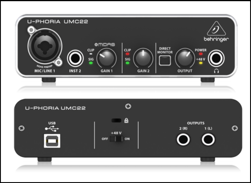 behringer-umc22-uphoria-usb-audio-interface-back-and-front-side