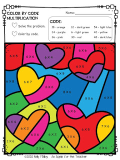 valentine's day color by number multiplication