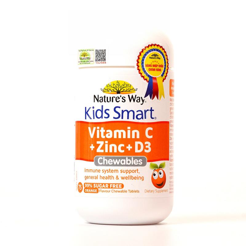 Nature’s Way Viên nhai bổ sung vitamin C, Kẽm, Vitamin D3 Kids Smart Vitamin C + Zinc + D3 Chewable Tablets 75 viên.
