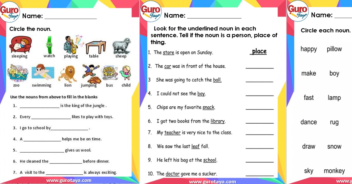 NOUN WORKSHEETS (Free Download) Guro Tayo NOUN WORKSHEETS (Free Download) Guro Tayo