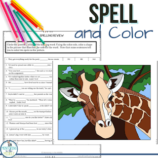 Spelling and coloring product with a picture of a giraffe