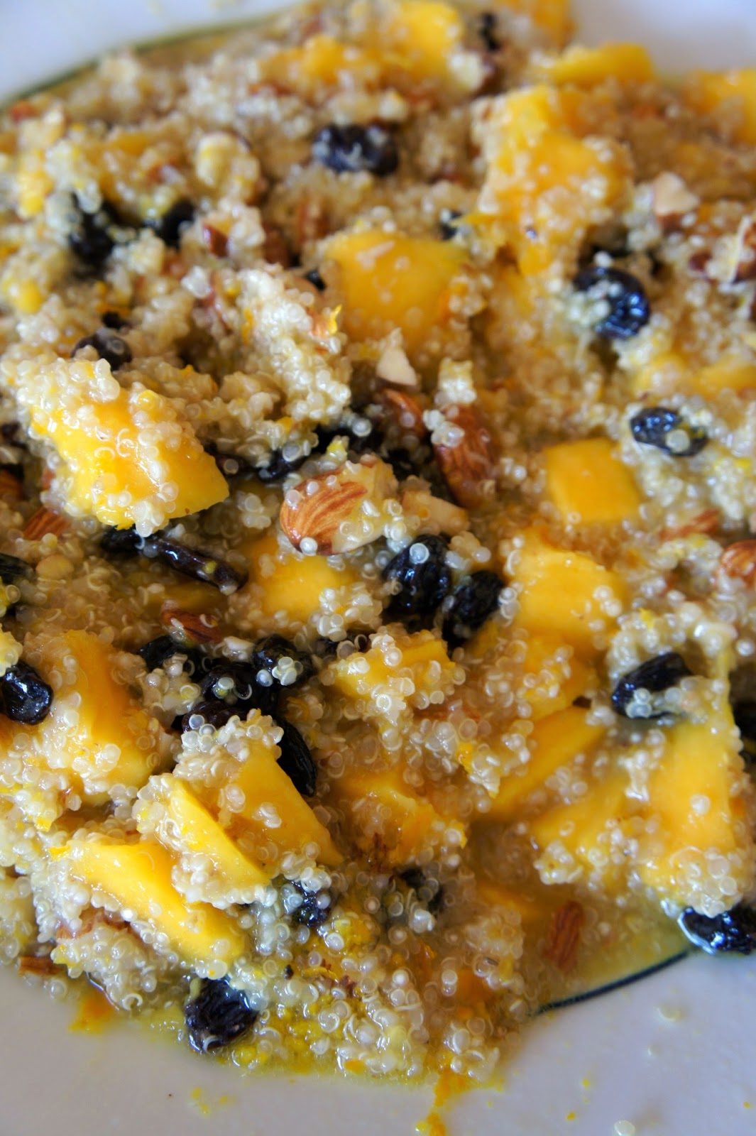 Savory Sweet and Satisfying Quinoa Salad with Mango, Raisins and Almonds