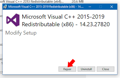 Memperbaiki Microsoft Visual C++ Redistributable