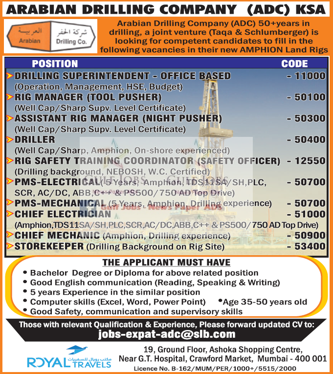 Arabian Drilling Company ADC Jobs for KSA