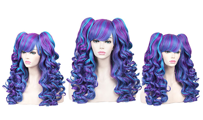 ColorGround Long Curly Cosplay Wig with 2 Ponytails