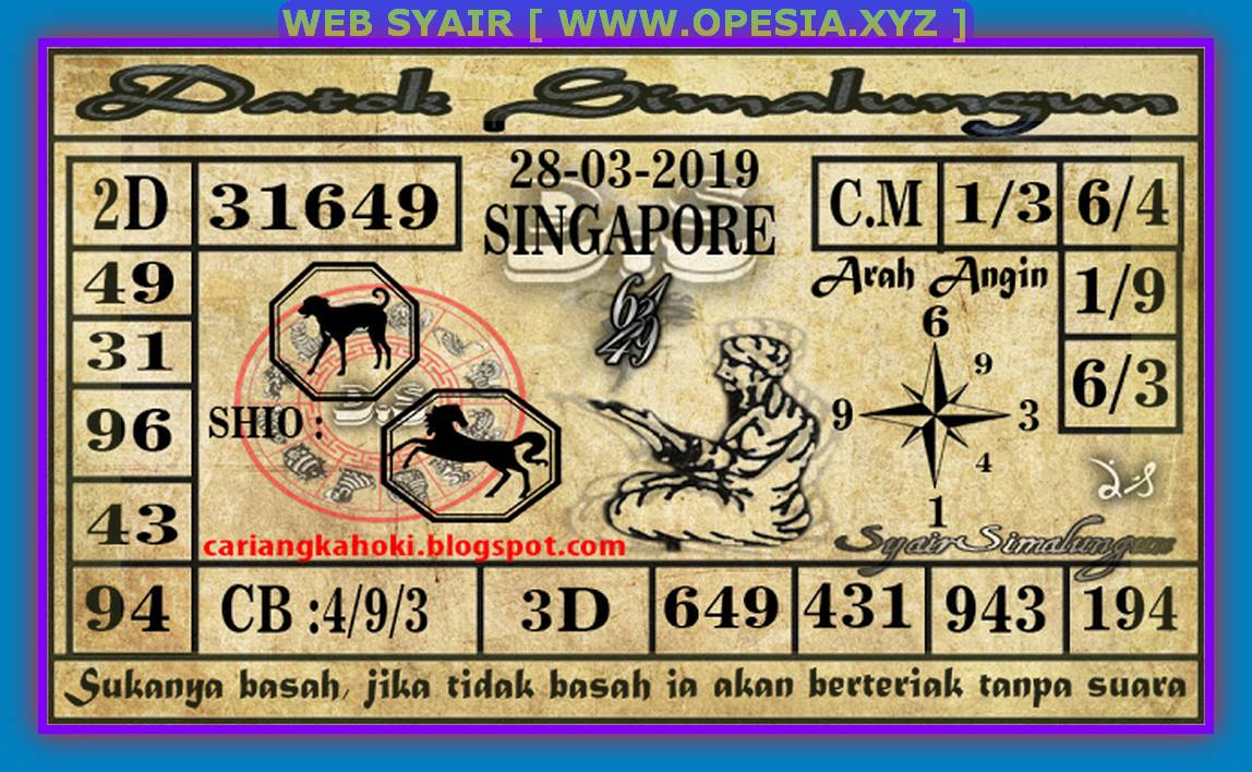 Kode Syair Toto sgp Kamis 28 Maret 2019 GOsyair SEDIA