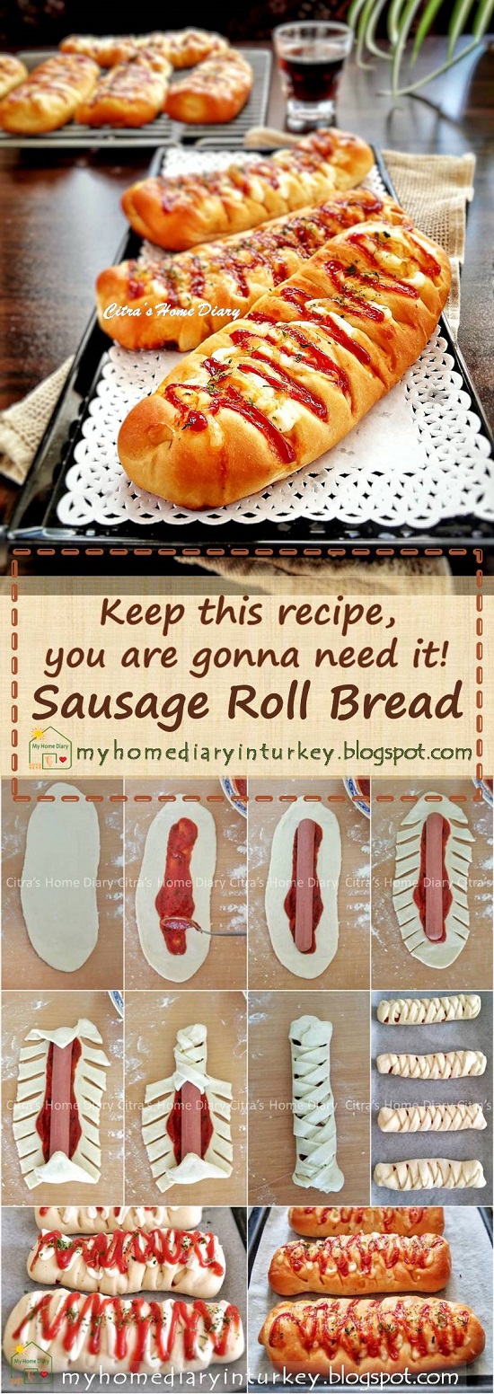 Bakery style Sausage Roll Bread / Resep Roti Sosis a la bakeri | Çitra's Home Diary. #sausagebread #sausageroll #sausagebreadroll #breakfast #brunch #picnicmenuidea #reseprotisosis #sosislipogaca