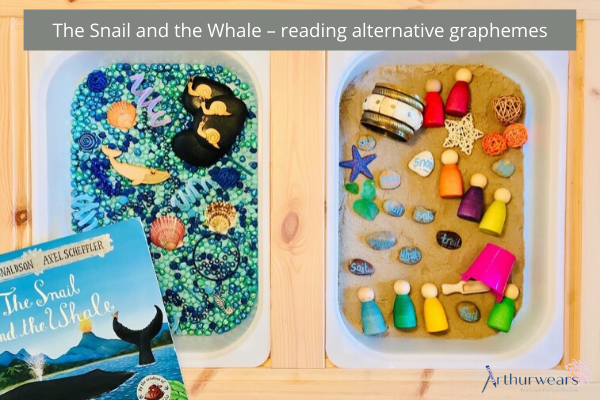 phonics; the snail and the whale tray play - reading alternative graphemes