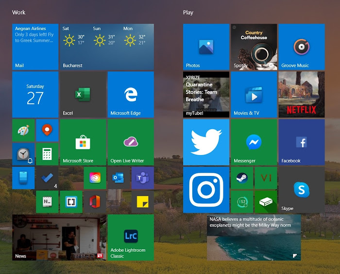 My current Windows Start Screen tiles layout