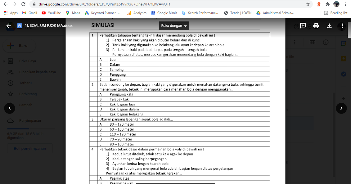 Soal Ujian Madrasah (UM) PJOK (Olahraga) MA - antapedia.com