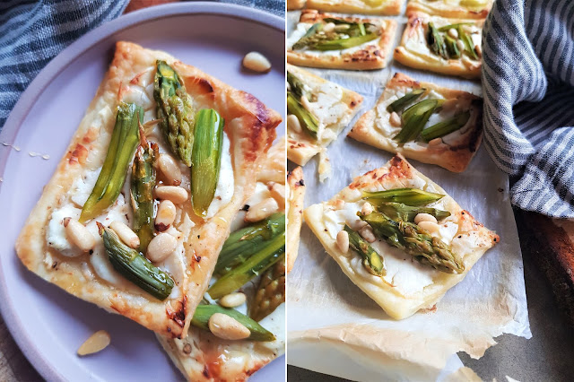 Spargel Tartelettes mit Ziegenfrischkäse und Pinienkernen