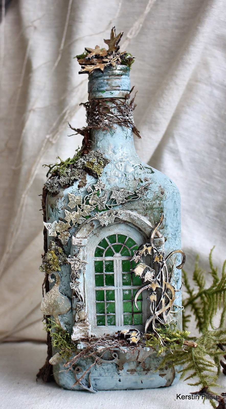 Scrapbook Dreams Altered Art Bottle Mystical forest stories