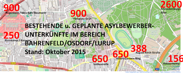 Bestehende und geplante Flüchtlingsunterkünfte in den Stadtteilen Bahrenfeld, Osdorf und Lurup am Volkspark