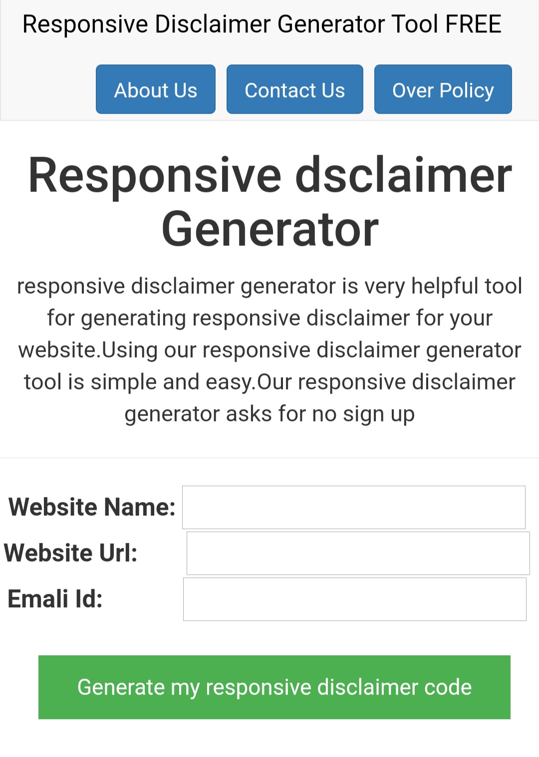 disclaimer page Generator for blogger