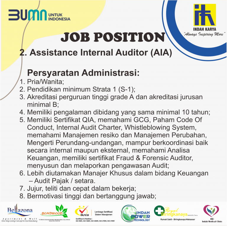 Lowongan Kerja BUMN PT Indah Karya September 2020 - REKRUTMEN LOWONGAN