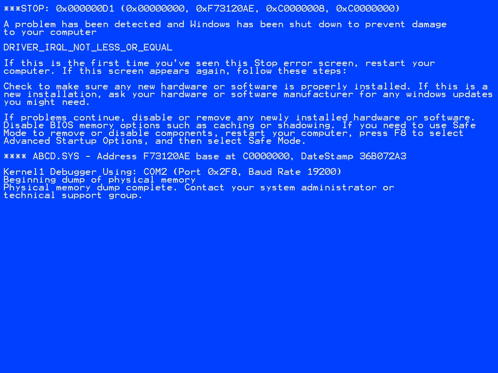 Stop Windows Error Blue Screen