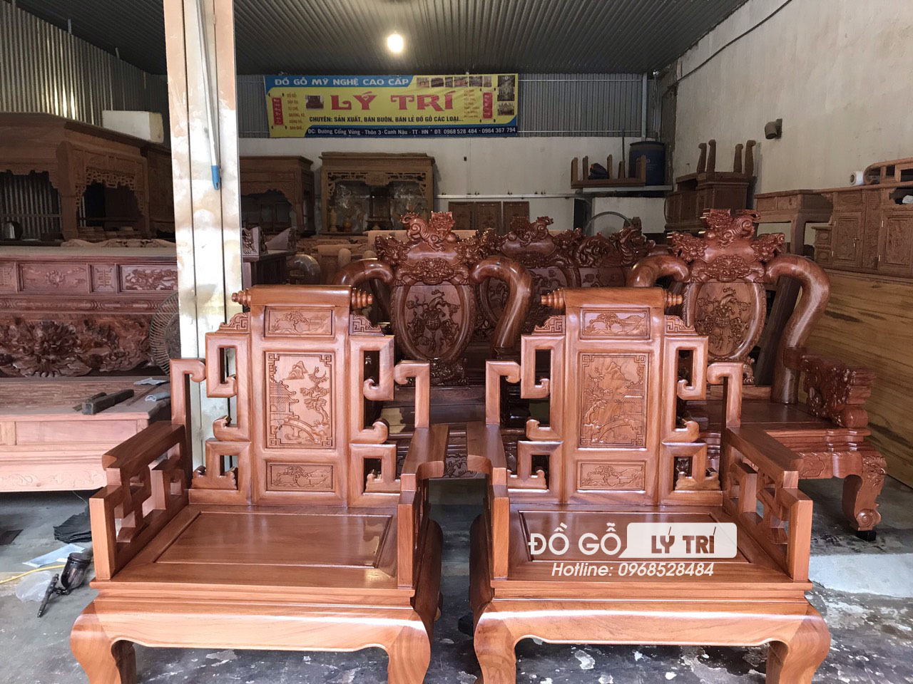 Bộ ghế Sơn thủy gỗ gõ đỏ tay 12