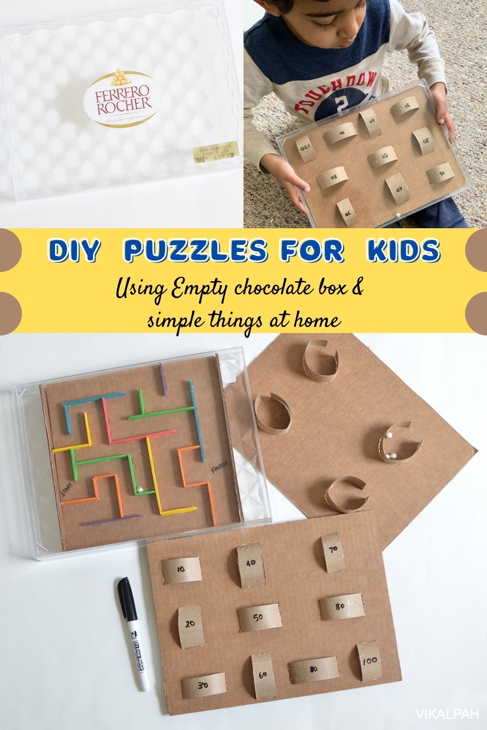 Vikalpah: DIY puzzles for kids with things at home using Ferrero Rocher  boxes