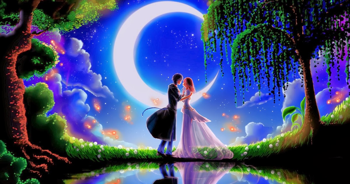 Romantic Love Pictures for her - Hug and Kiss, Couples Dance in Moonlight  Wallpaper, Images, Photos