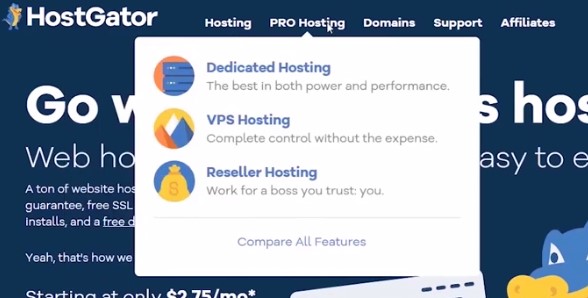 Dedictaed, VPS and Reseller hosting plans on HostGator