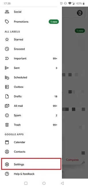 كيفية تعطيل محادثة Gmail عرض إعدادات تطبيق الجوال