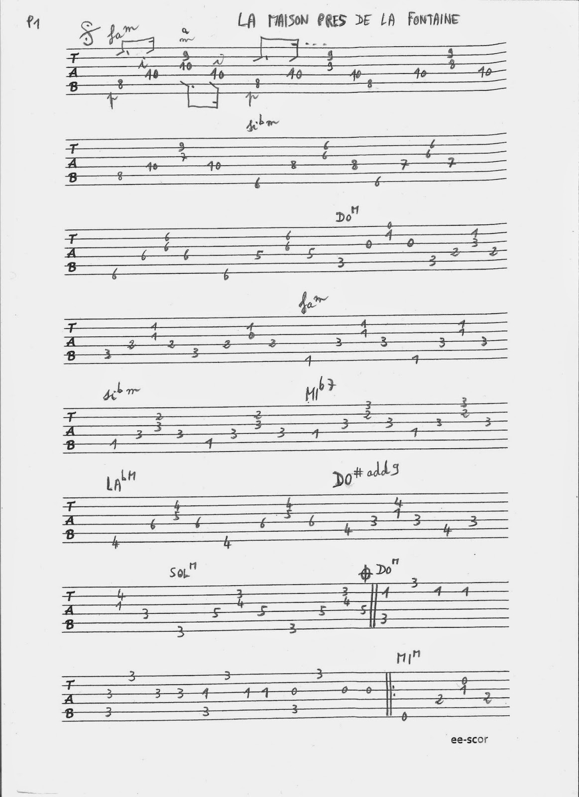 Partitions et Tablatures pour Guitare: Nino Ferrer La Maison Près De La