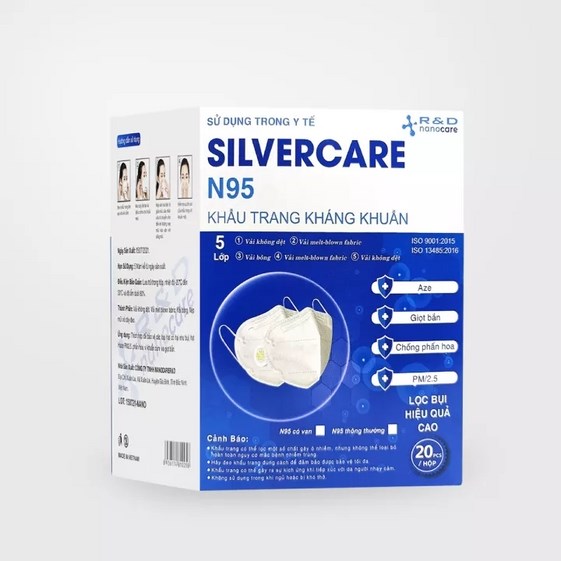 [HỘP] KHẨU TRANG Y TẾ KHÁNG KHUẨN N95 SILVERCARE KHÔNG VAN