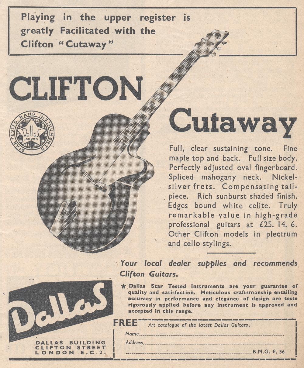 Gary Deacon Solo Guitarist Vintage 1956 Dallas Clifton Guitar Advertisement