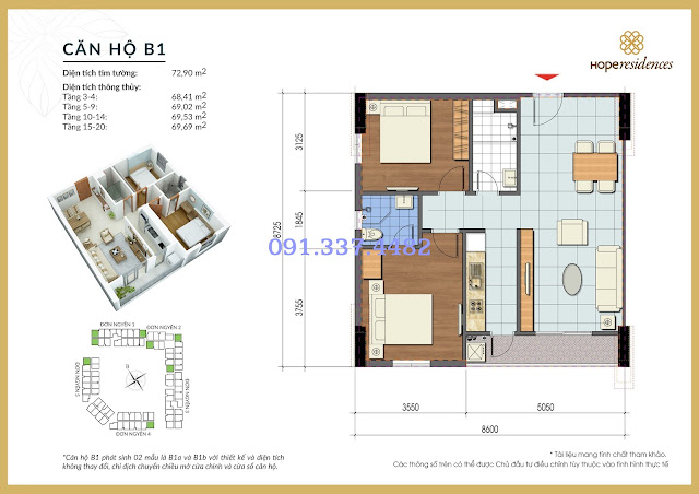 Mặt bằng thiết kế tòa Đơn Nguyên 2 Hope Residences Phúc Đồng