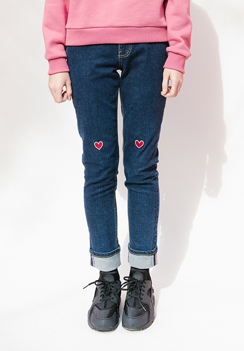 [Mixxmix] MXM Embroidered Heart Denim Pants KSTYLICK Latest Korean