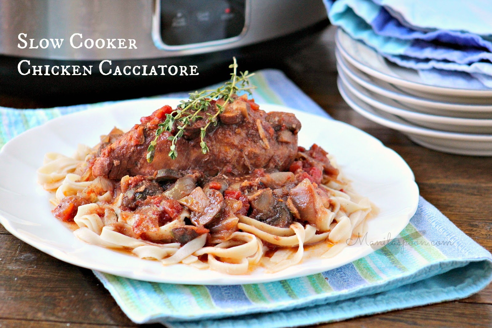 Melt-in-your-mouth tender and delicious Slow Cooker Chicken Cacciatore. Tried and tested and so easy to make. Serve over pasta or rice. Melt-in-your-mouth tender and delicious Slow Cooker Chicken Cacciatore. Tried and tested and so easy to make. Serve over pasta or rice.