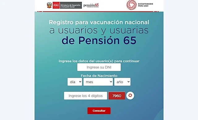 Registro para vacunación nacional a Usuarios del Programa Pensión 65