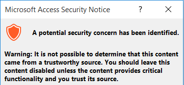 Justlocal Just Local Microsoft Access 16 Runtime Security Notice A Potential Security Concern Has Been Identified