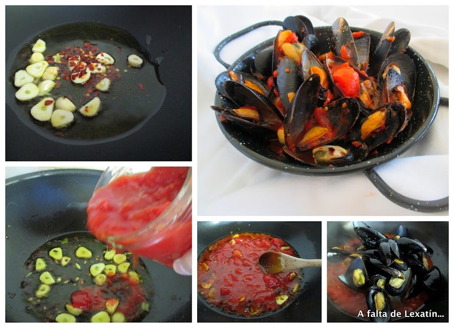 Mejillones en salsa de tomate picante