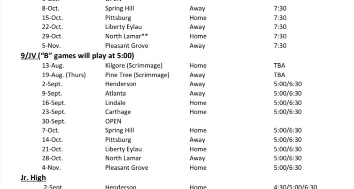 2021 Gilmer Buckeye Football Schedule