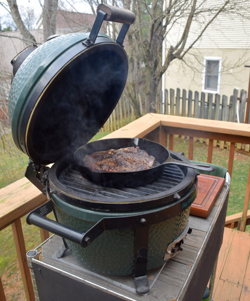 Green and Black Porterhouse on the Big Green Egg MiniMax