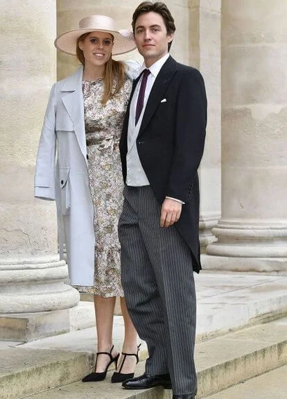 Diamond tiara. Princess Alessandra in Andrew Gn dress, Princess Beatrice in Topshop coat and The Vampire's Wife dress. Princess Stephanie