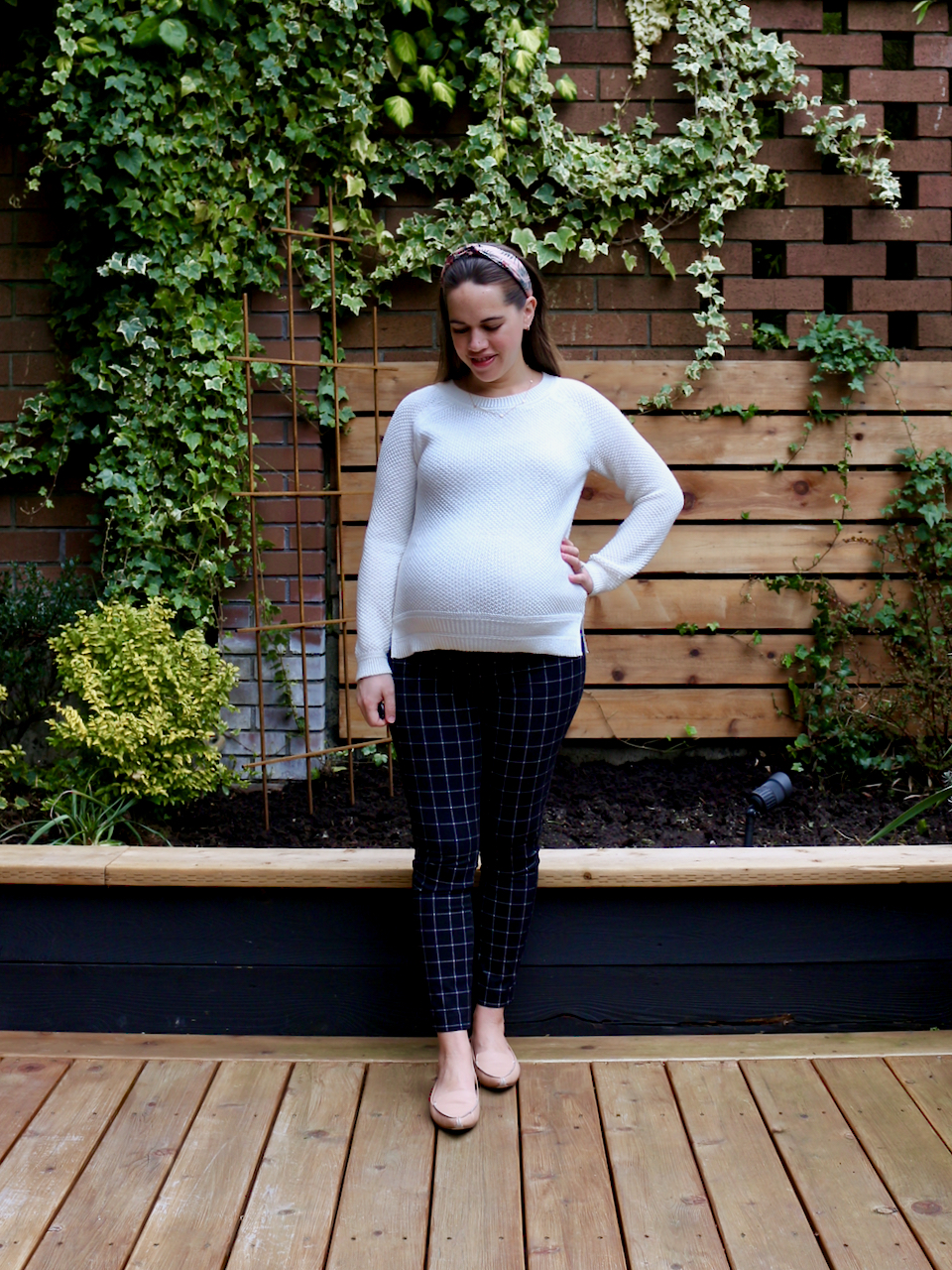 Jules in Flats - Maternity Pixie Ankle Pants with Sweater (Business Casual Workwear on a Budget)
