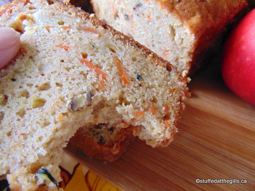 I took a big bite from this slice of Zucchini Carrot Apple Bread.