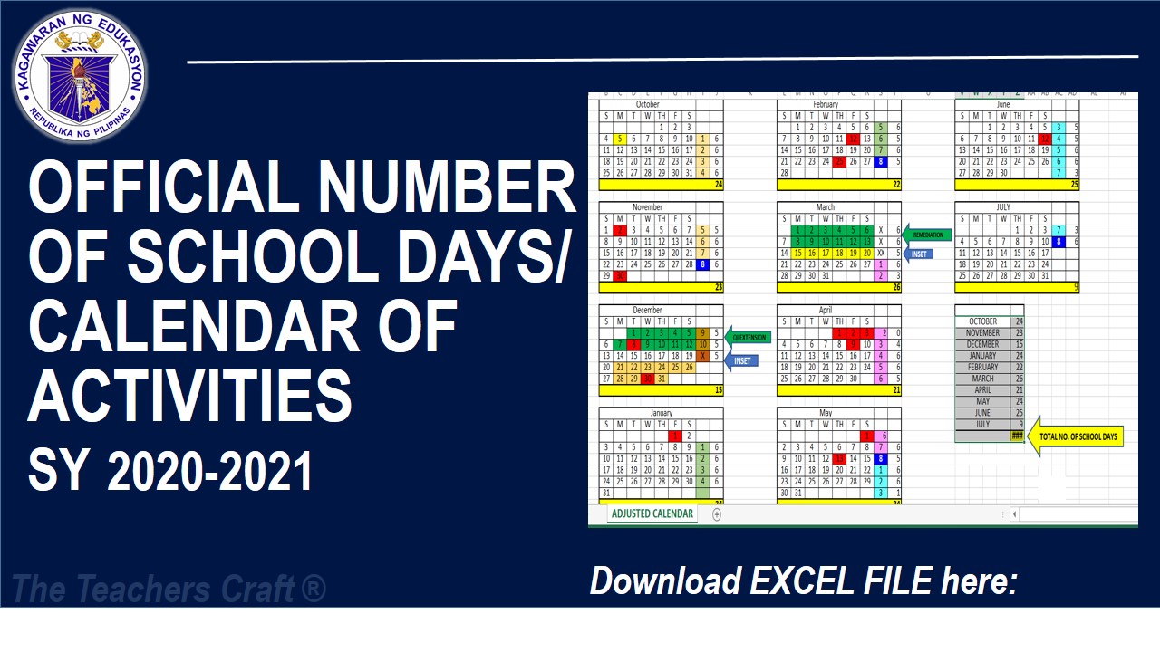 OFFICIAL NUMBER OF SCHOOL DAYS/ CALENDAR OF ACTIVITIES 20202021 The