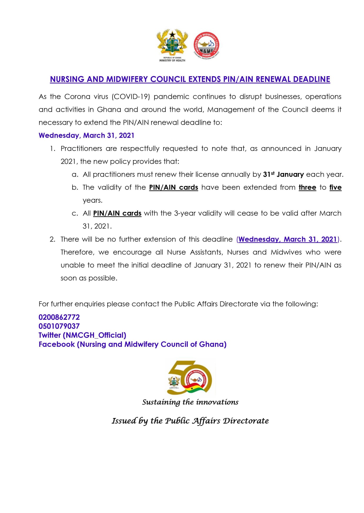 NMC Ghana PIN & AIN Renewal Guidelines & Deadline 2021